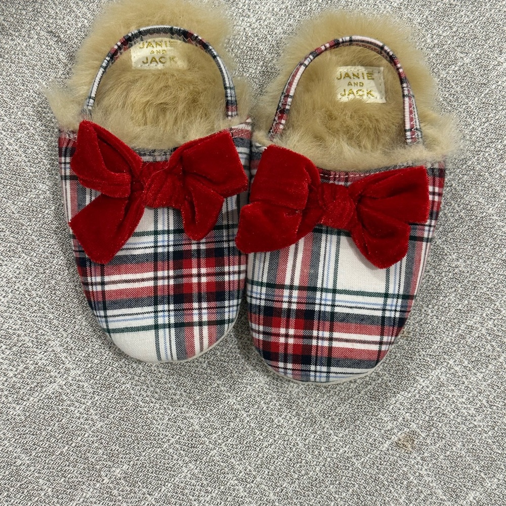 Janie and Jack Red Plaid Kids Slippers